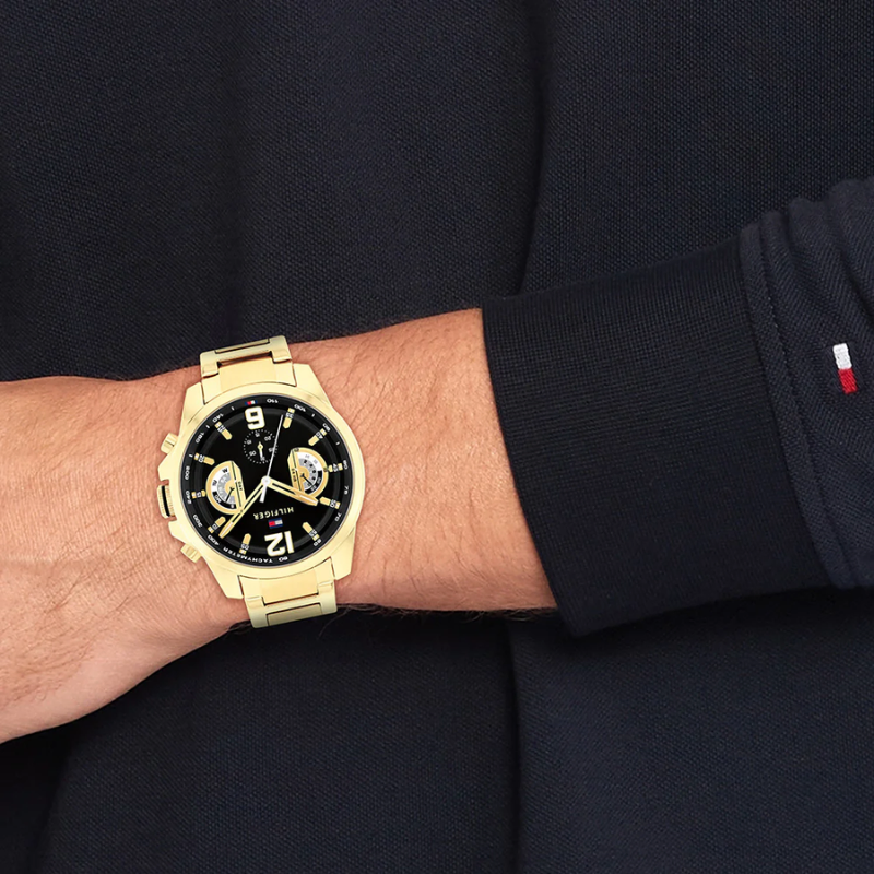 Tommy Hilfiger Gold Steel Black Dial Multi-function Men's Watch